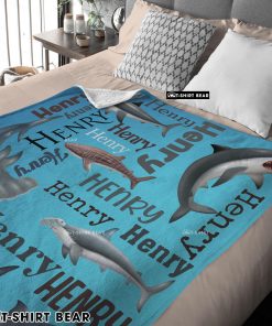 Personalized Sharks Name Blanket Fleece Customized Blanket