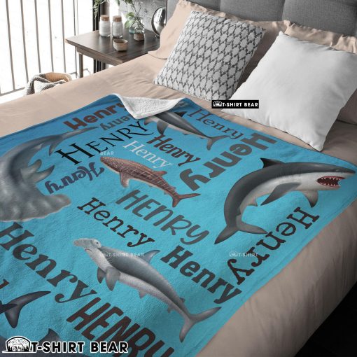 Personalized Sharks Name Blanket Fleece Customized Blanket