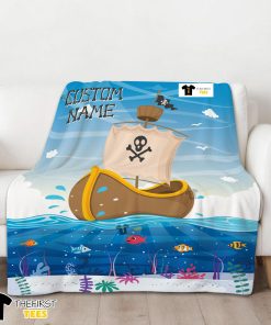 Pirate Ship At Sea Fish Underwater Blanket Fleece Customized Blanket