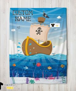 Pirate Ship At Sea Fish Underwater Blanket Fleece Customized Blanket