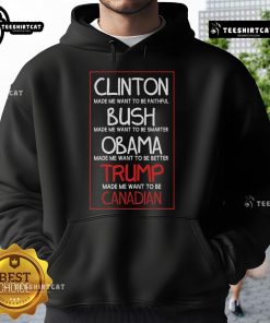 Premium Anti-Trump hoodie featuring 'Made Me Want to Become Canadian President' design, perfect for political humor fans.