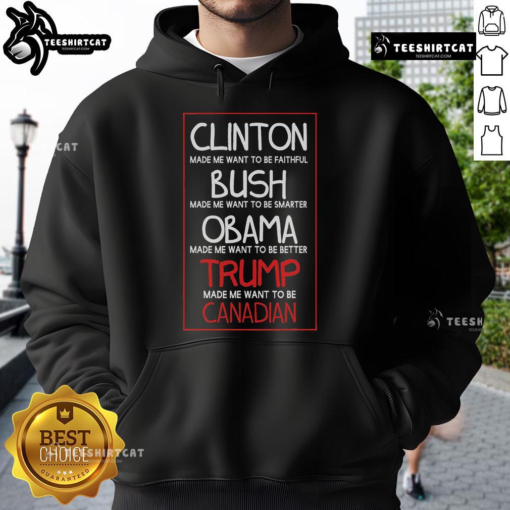 Premium Anti Trump Made Me Want Become Canadian President Hoodie Premium Anti-Trump hoodie featuring 'Made Me Want to Become Canadian President' design, perfect for political humor fans.