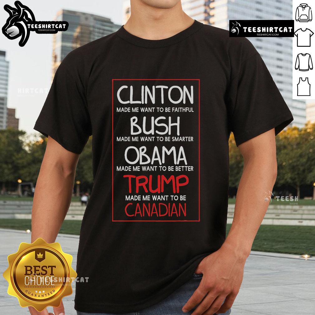 Premium Anti Trump Made Me Want Become Canadian President T Shirt Premium Anti Trump T-Shirt: 'Made Me Want to Become Canadian President' design for political humor and activism.
