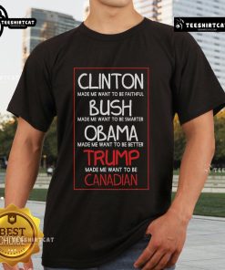 Premium Anti Trump T-Shirt: 'Made Me Want to Become Canadian President' design for political humor and activism.