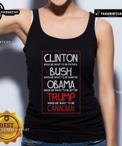 Premium Anti-Trump tank top featuring 'Made Me Want to Become Canadian President' slogan, perfect for political satire.