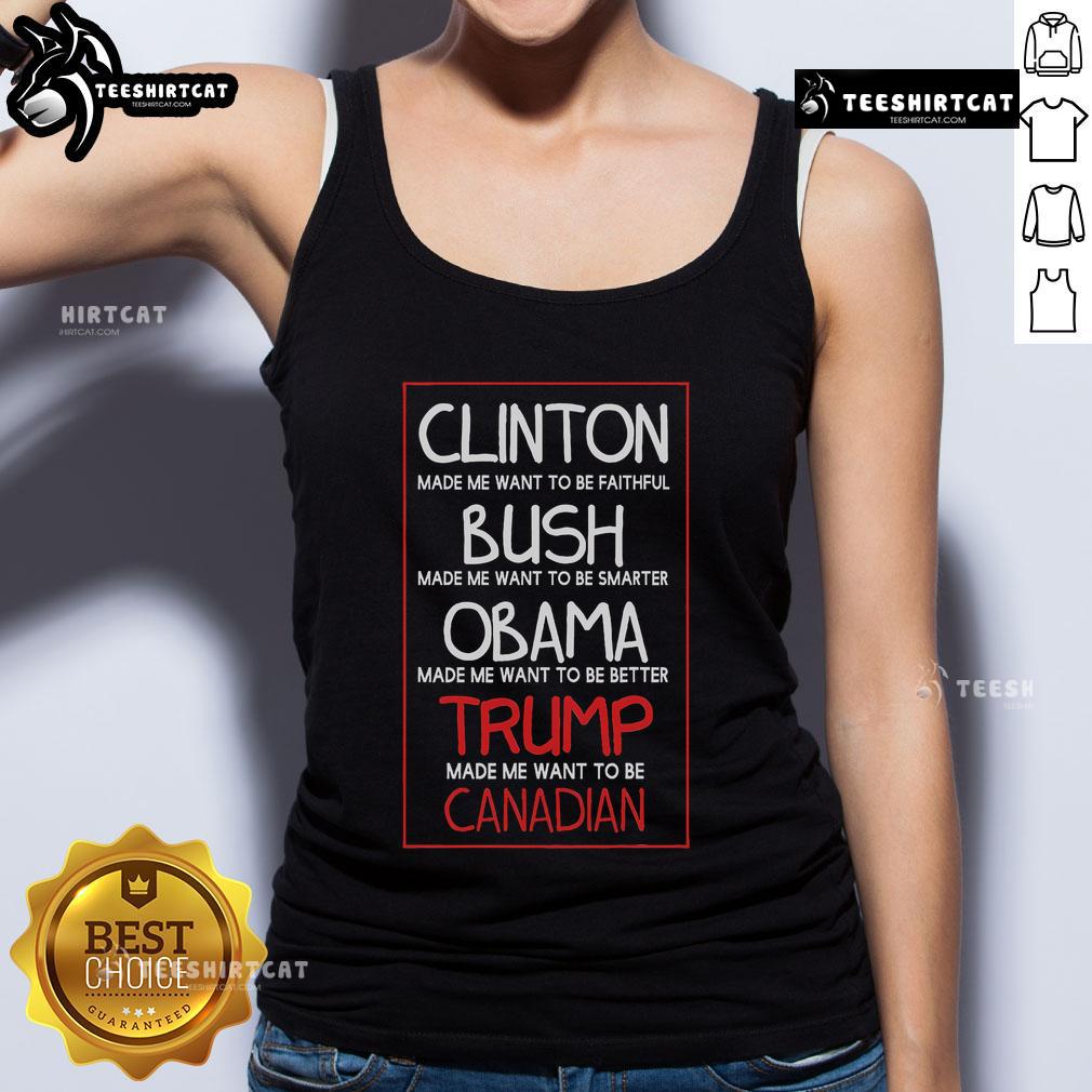 Premium Anti Trump Made Me Want Become Canadian President Tank Top Premium Anti-Trump tank top featuring 'Made Me Want to Become Canadian President' slogan, perfect for political satire.