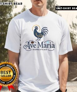 Premium Ave Maria Homestead Chickens T-Shirt featuring vibrant chicken graphics and comfortable fabric for farm lovers.
