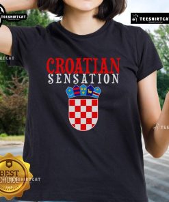 Premium Croatian Sensation Ladies Tee in vibrant colors, showcasing stylish design and comfortable fit for casual wear.
