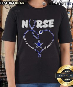 Premium Dallas Cowboys Nurse 'It's A Work Of Heart' Ladies Tee, featuring a stylish design for devoted fans and healthcare workers.