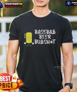 Cartoon design of the Premium From The 108 Baseball Beer Bullshot T-Shirt, featuring fun graphics for baseball fans.