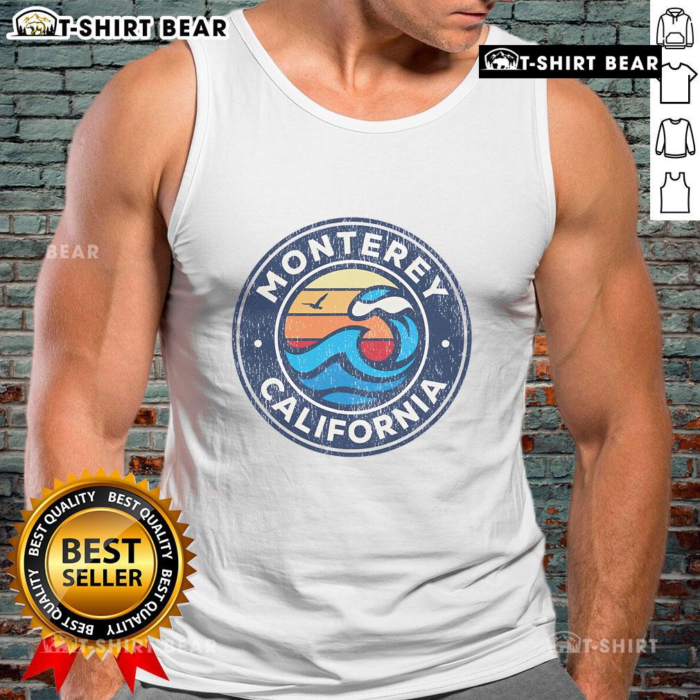 Premium Monterey California Ca Vintage Nautical Waves Tank Top Premium Monterey California vintage nautical waves tank top featuring a stylish beach design perfect for summer wear.