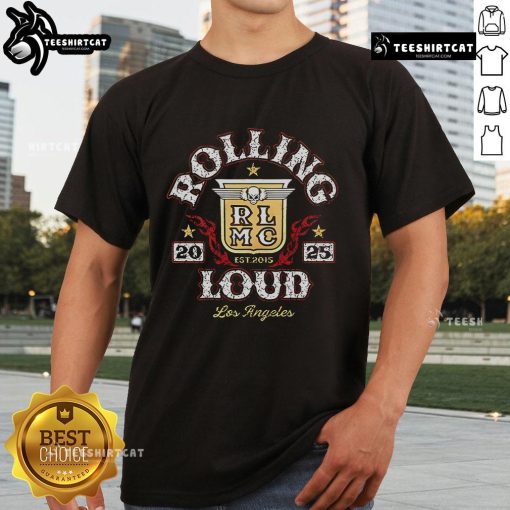 Premium Rolling Loud Los Angeles 2025 Est 2015 T-Shirt featuring bold graphics and vibrant colors for festival fans.