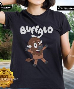 Premium The Buffaloey Cartoon Ladies Tee featuring a vibrant buffalo graphic and stylish women's fit for casual wear.