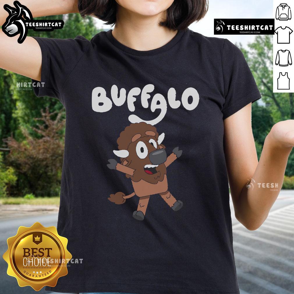 Premium The Buffaloey Cartoon Ladies Tee Premium The Buffaloey Cartoon Ladies Tee featuring a vibrant buffalo graphic and stylish women's fit for casual wear.