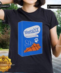 Premium Weetabix Cats Cereal Ladies Tee featuring a stylish cat graphic on a comfortable t-shirt for cereal lovers.