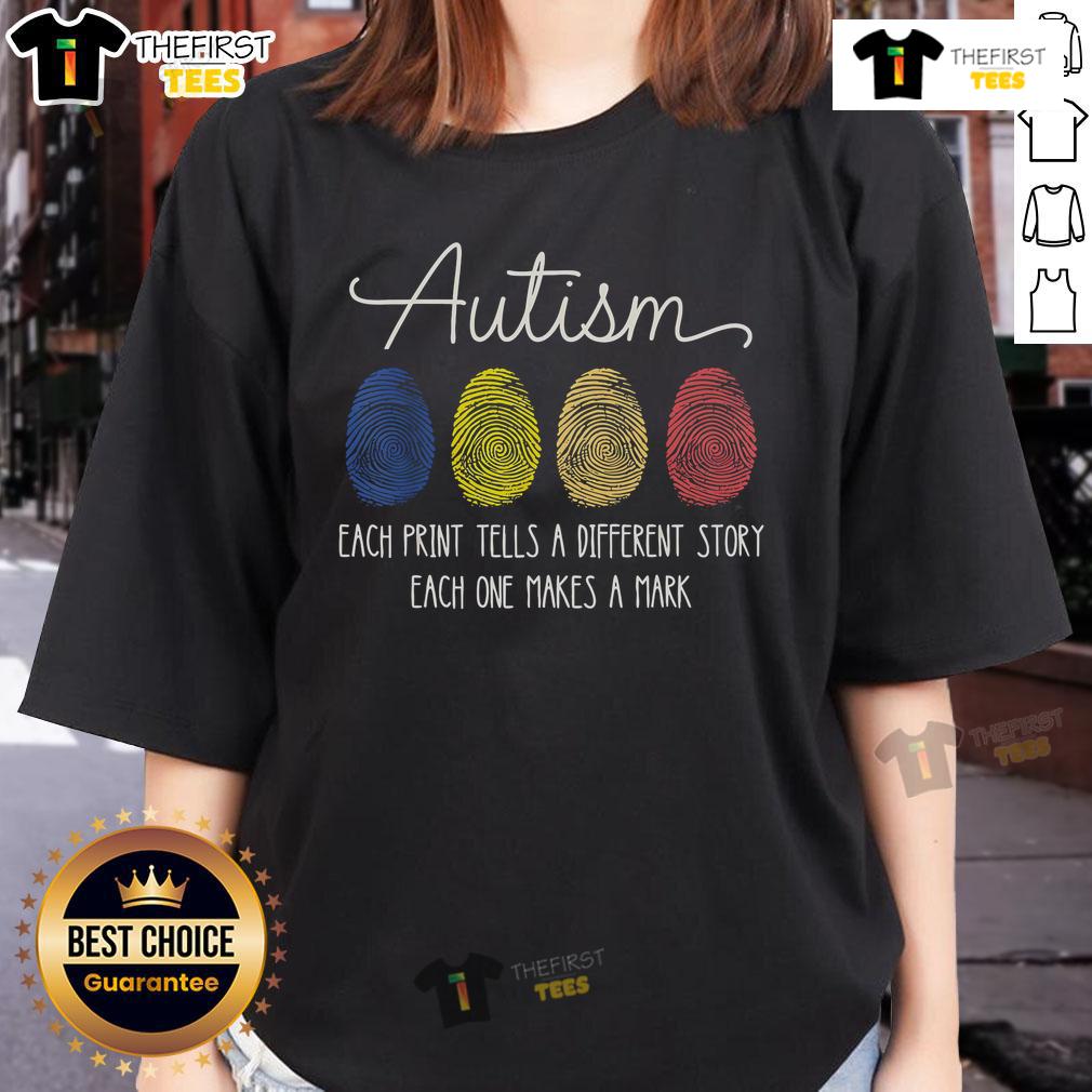 Pretty Autism Fingerprint Each Print Tells A Different Story Each One Makes A Mark Retro Ladies-Tee Retro ladies tee featuring unique autism fingerprint design, symbolizing individuality and diverse stories told through art.