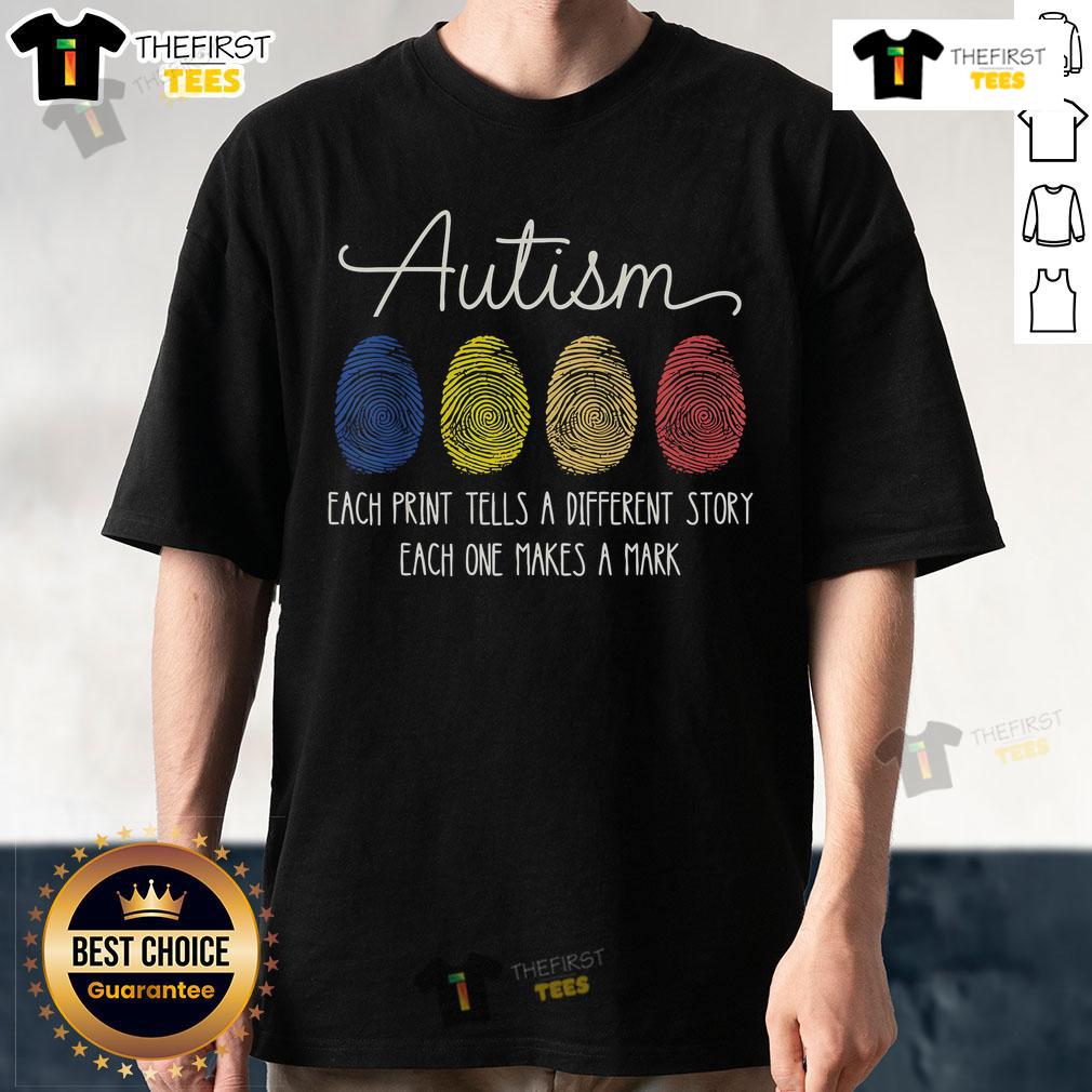 Pretty Autism Fingerprint Each Print Tells A Different Story Each One Makes A Mark Retro T-Shirt Retro T-shirt featuring a unique autism fingerprint design, symbolizing individuality and stories behind each print.