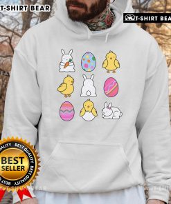 Pretty Easter Cuties Hoodie featuring colorful bunny and egg designs, perfect for spring celebrations and festive outfits.