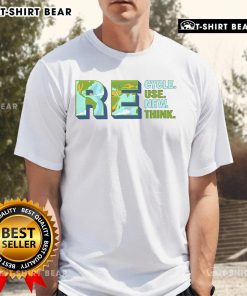 Pretty Recycle Reuse Renew Rethink Earth T-Shirt promoting environmental activism with colorful graphic and eco-friendly message.