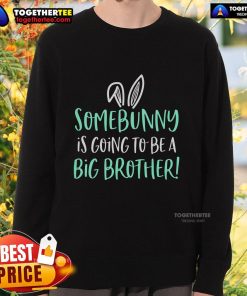 Pregnancy announcement sweatshirt featuring a cute bunny, perfect for Easter, saying 'Some Bunny Is Going To Be A Big Brother'.
