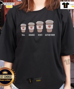 Pretty tall women wearing 'Grande Venti Autism Mom Coffee' tee, showcasing stylish support for autism awareness.