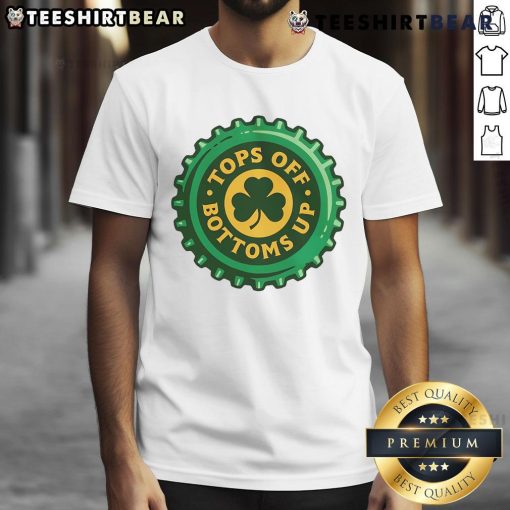 Pretty Tops Off Bottoms Up Bottle Cap St Patrick's Day T-Shirt featuring festive green design and playful graphics.