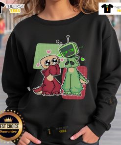 Pretty Vee and Shelly wearing the Cute Sweatshirt from Dandy's World, showcasing vibrant colors and fun designs.