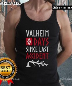Funny gamer tank top featuring 'Top 0 Days Since Last Accident' design, perfect for Valheim fans and Norse mythology lovers.