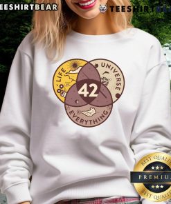 Cozy sweatshirt featuring the Top 42 Answers to Life, the Universe, and Everything design, perfect for fans of sci-fi humor.