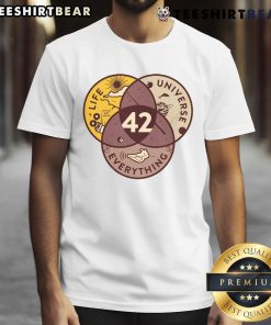 Top 42 Answers To Life Universe Everything T-Shirt featuring a stylish design and bold typography for fans of philosophy and humor.
