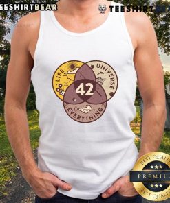 Top 42 Answers to Life Universe Everything tank top featuring a colorful design and humorous text, perfect for fans.