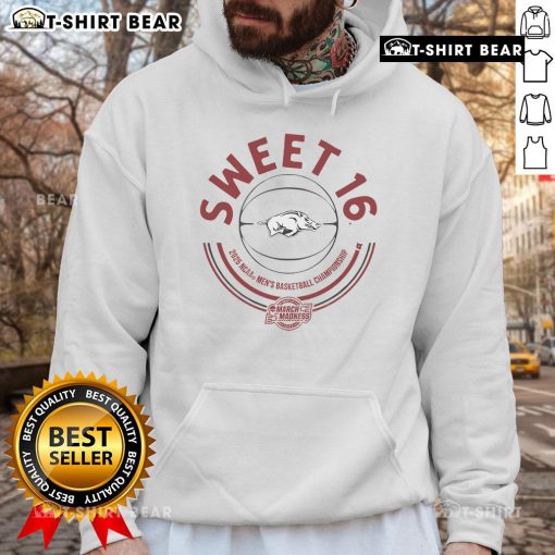 Top Arkansas Basketball 2025 Sweet Sixteen Hoodie featuring team colors and logo, perfect for fans celebrating a great season.
