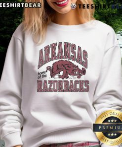 Top Arkansas Home of the Razorbacks Slobbering Hog Sweatshirt featuring a vibrant hog graphic and team colors.