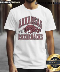 Top Arkansas Home of the Razorbacks Slobbering Hog T-Shirt featuring a vibrant hog graphic and team colors.