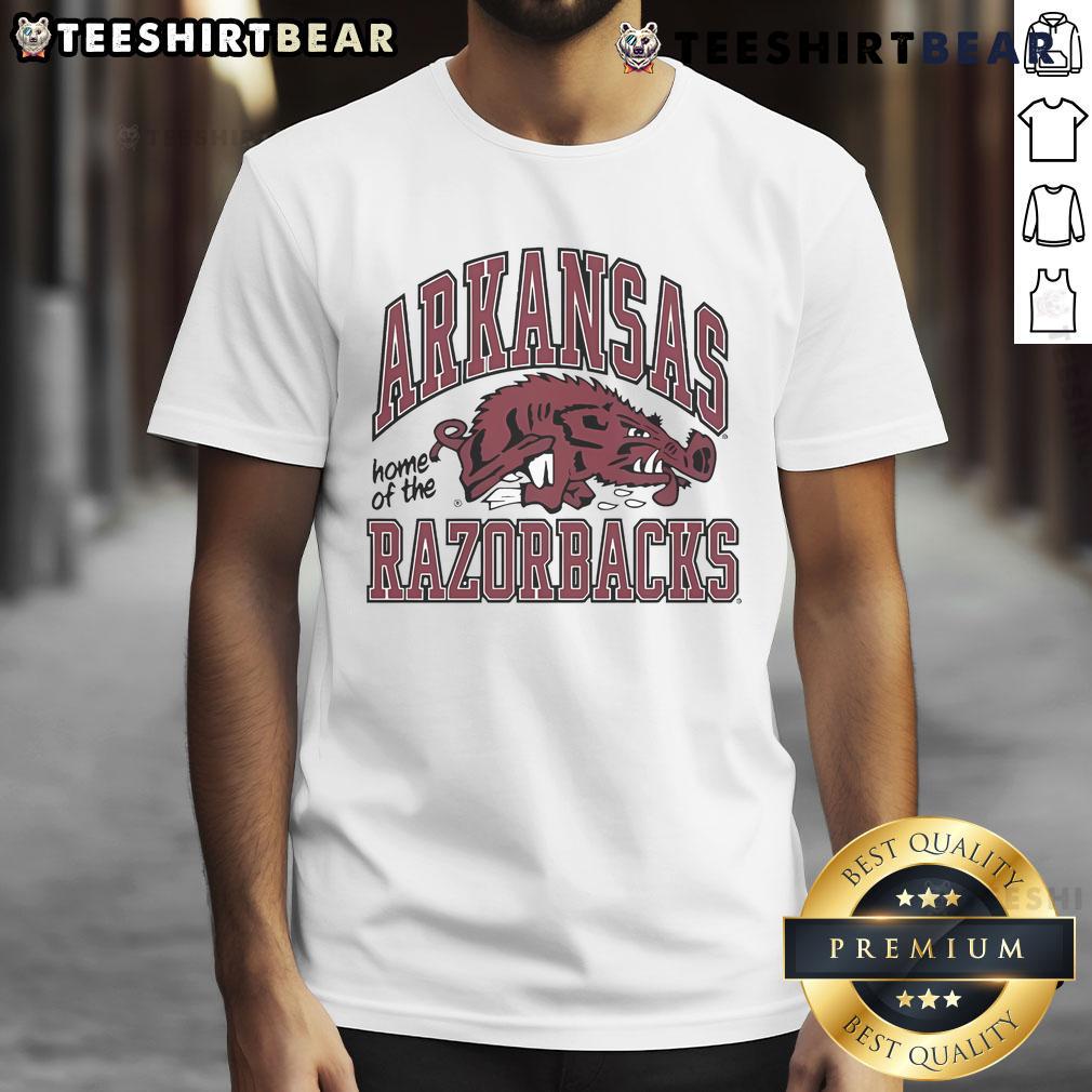 Top Arkansas Home Of The Razorbacks Slobbering Hog T Shirt Top Arkansas Home of the Razorbacks Slobbering Hog T-Shirt featuring a vibrant hog graphic and team colors.