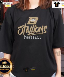Stylized text featuring Top Birmingham Stallions on a trendy ladies tee, perfect for fans of the Birmingham Stallions.