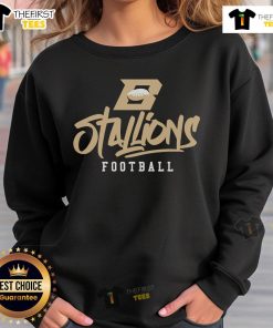 Stylized text sweatshirt featuring the Birmingham Stallions logo, perfect for fans and stylish sportswear enthusiasts.