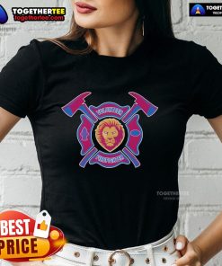 Top Brisbane Lions volunteer firefighter ladies tee featuring vibrant team colors and logo, perfect for fans and supporters.