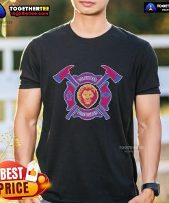 Top Brisbane Lions Volunteer Firefighter T-Shirt featuring vibrant team colors and logo, perfect for supporters and firefighters.