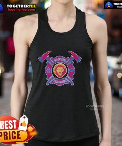 Top Brisbane Lions Volunteer Firefighter Tank Top featuring vibrant team colors and logo, perfect for supporters and firefighters.