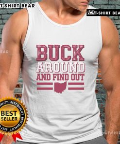 Ohio map tank top featuring 'Top Buck Around and Find Out' design, perfect for outdoor adventures and state pride.