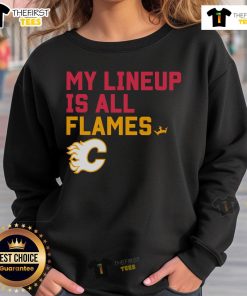 Alt Text: Top Calgary Flames My Lineup Sweatshirt featuring team logo and vibrant colors for ultimate fan style.