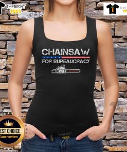Top Chainsaw for Bureaucracy Doge tank top featuring a humorous design for government efficiency enthusiasts.
