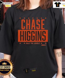 Alt Text: Top Chase Higgins Rule The Jungle Ladies Tee featuring vibrant jungle graphics and soft fabric, perfect for casual wear.