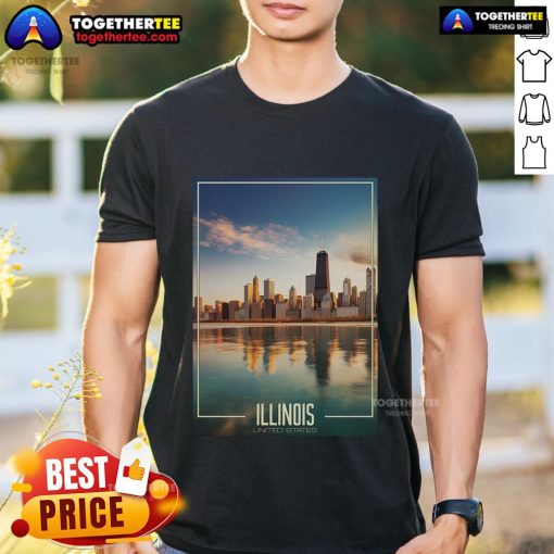 Alt Text: Top Chicago Reflections T-Shirt featuring 'The Heart Of Illinois' design, perfect for proud Chicagoans.