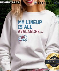 Top Colorado Avalanche My Lineup Sweatshirt featuring team colors and logo, perfect for fans looking to show support.