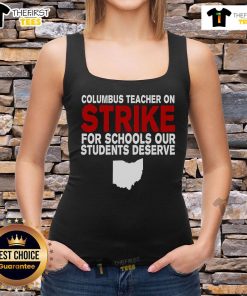 Columbus Ohio school teachers on strike wearing tank tops, advocating for better schools for students.