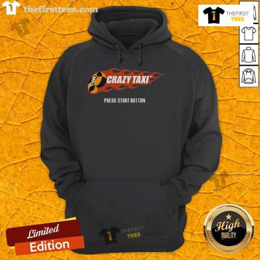 Top Crazy Taxi Press Start Button Hoodie featuring vibrant graphics and a comfortable fit, perfect for gaming fans.