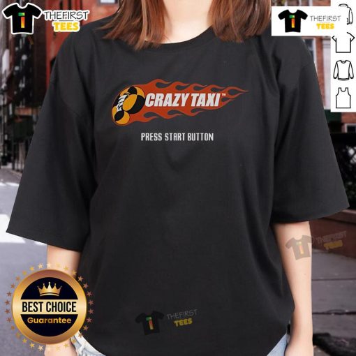 Top Crazy Taxi Press Start Button Ladies Tee featuring vibrant graphics and a stylish fit for gaming enthusiasts.