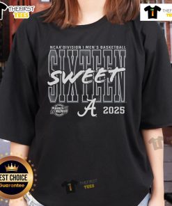 Top Crimson Alabama Crimson Tide 2025 NCAA Men's Basketball Tournament Sweet 16 Ladies Tee featuring team logo.